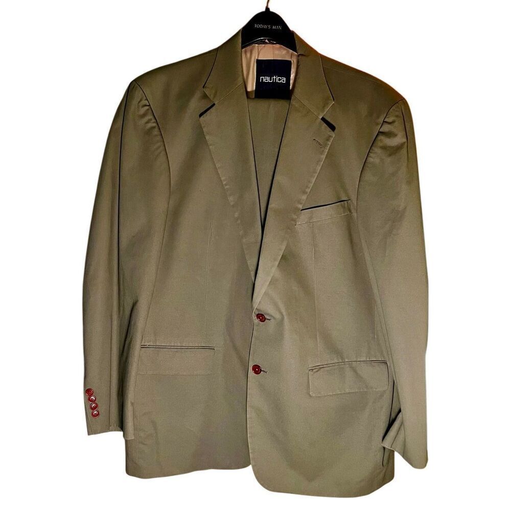 Nautica By Lord & Taylor Khaki 2 Piece Suit Size 44L x 38/30 100%Cotton S/B